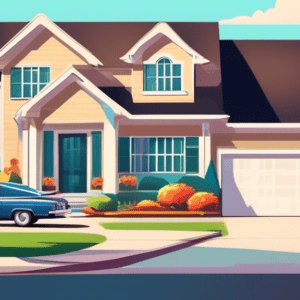 A for sale sign in front of a beautiful suburban home with a converted garage, two cars in the driveway