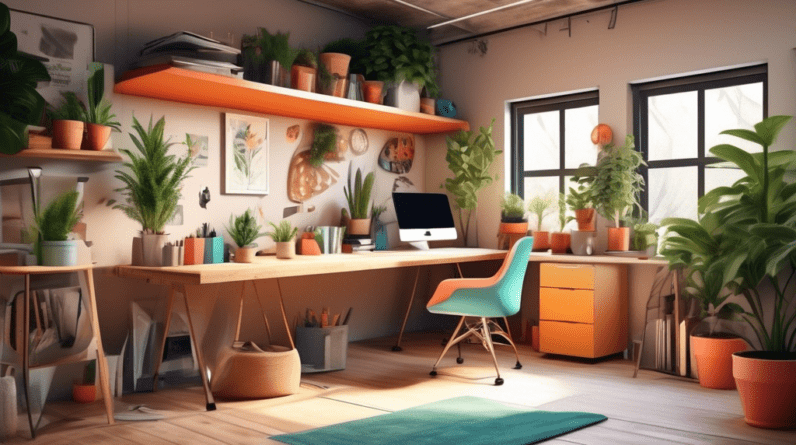 Garage Office Inspiration: Real-Life Examples 1 A stylish and functional home office inside a converted garage, filled with natural light, plants, and a comfortable desk setup.