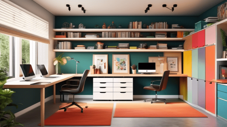Home Office Storage Solutions for Your Garage Conversion 7 A cleverly organized and stylish home office built into a garage, with ample storage solutions and natural light.