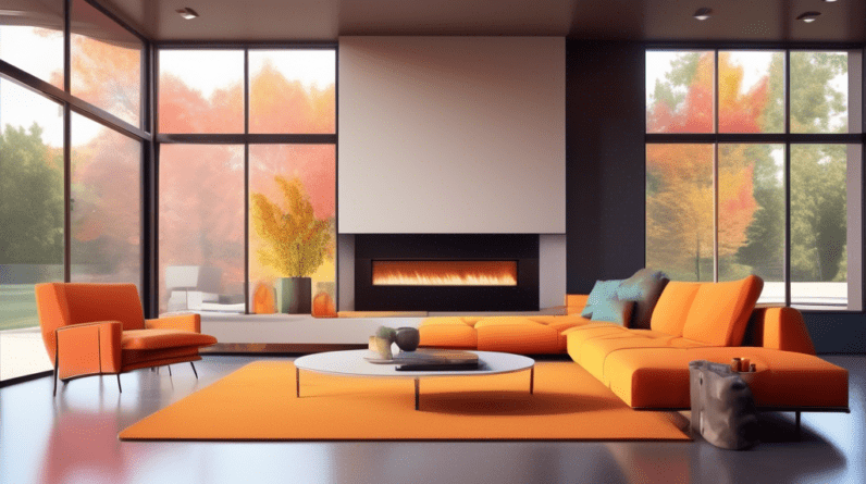 The Ultimate Garage Conversion Cost Guide 13 A modern, luxurious living room with large windows, a sectional sofa, and a fireplace, built inside a converted garage with visible garage door outlines on the wall.